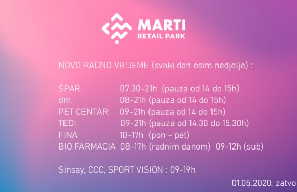 Novo radno vrijeme od 27.04.2020.
