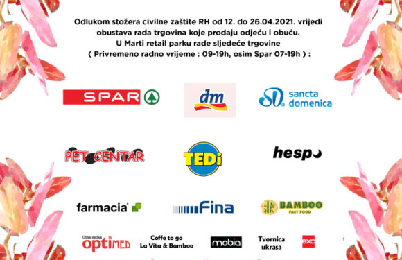 Odlukom stožera civilne zaštite  PGŽ, privremena obustava rada trgovina sa odjećom i obućom i novo radno vrijeme od 12. 04. do 26.06.2021.