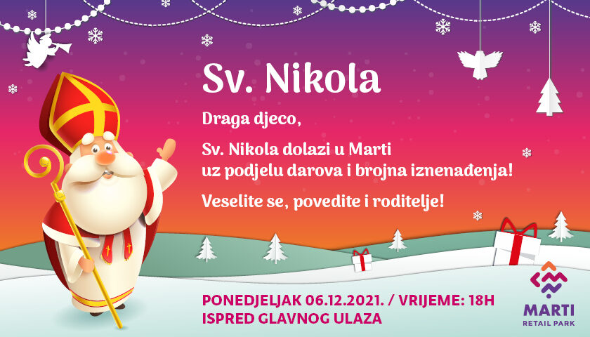 Sveti Nikola dolazi u Marti 06.12. u 18h i donosi poklone djeci